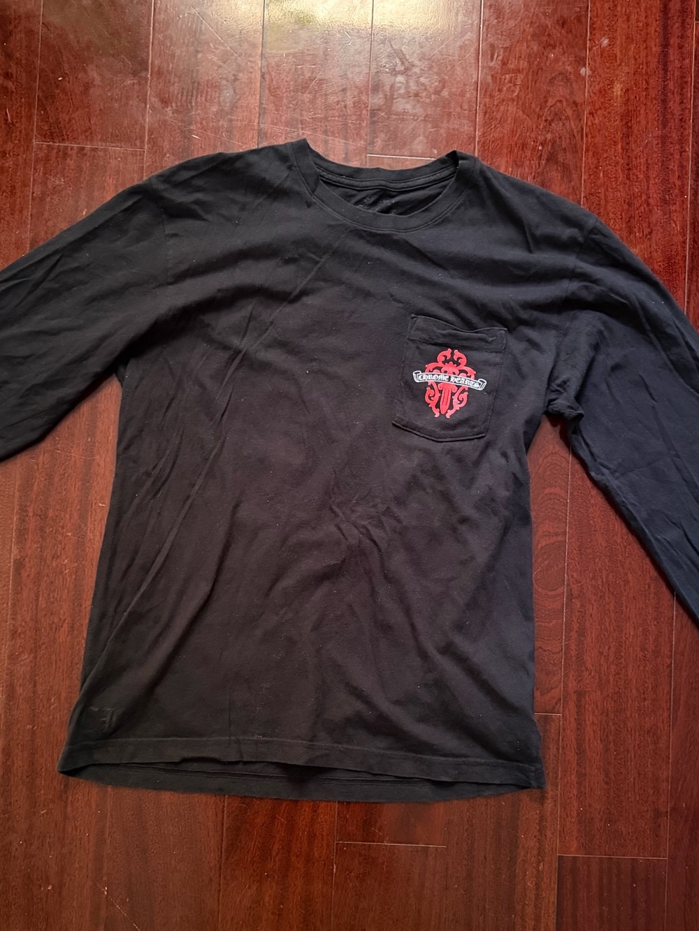 Chrome Hearts Black Long Sleeve Pocket Tee with Red Crest
